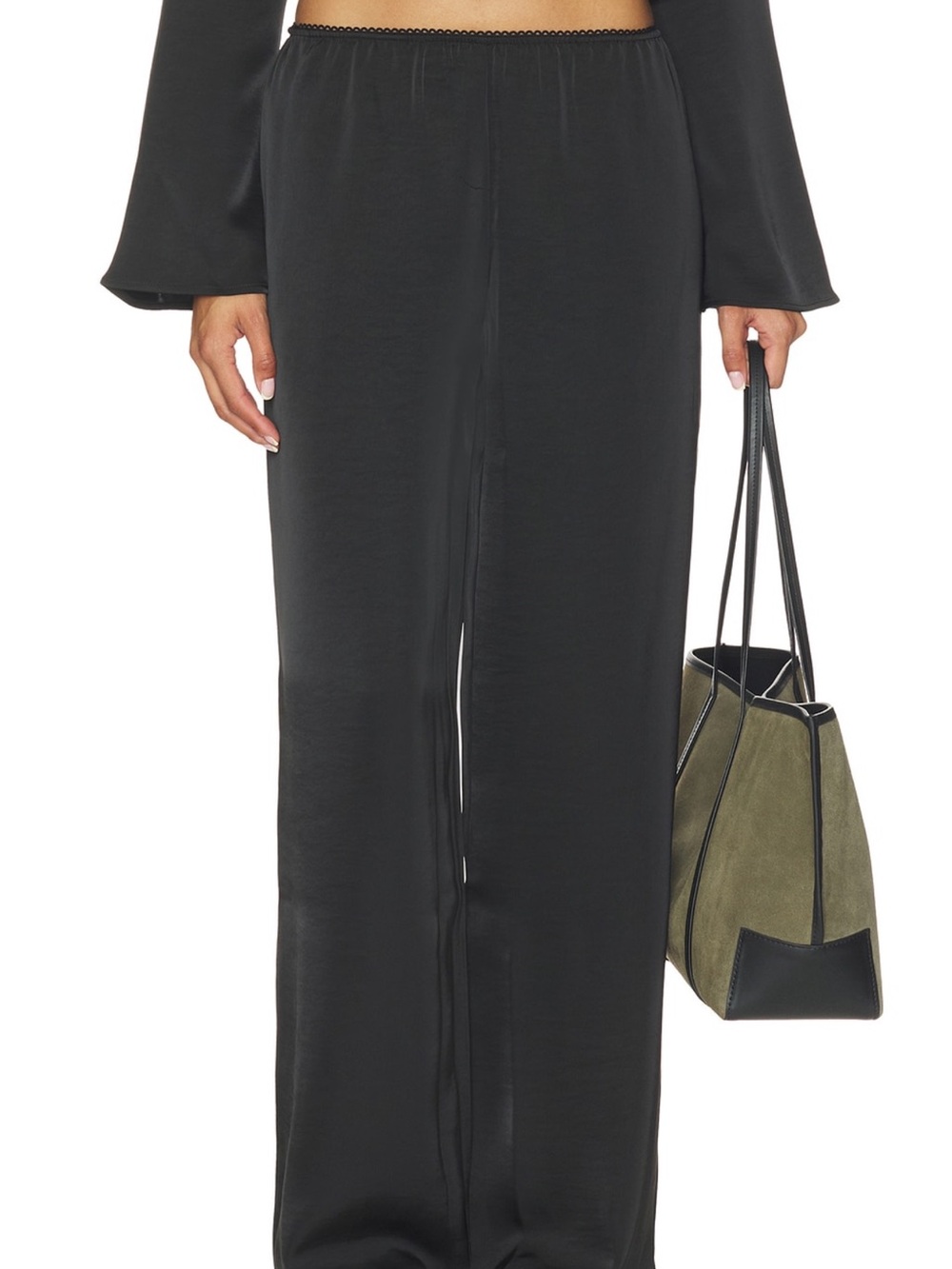 Lioness In Bloom Black Wide-Leg Pull-On Pants